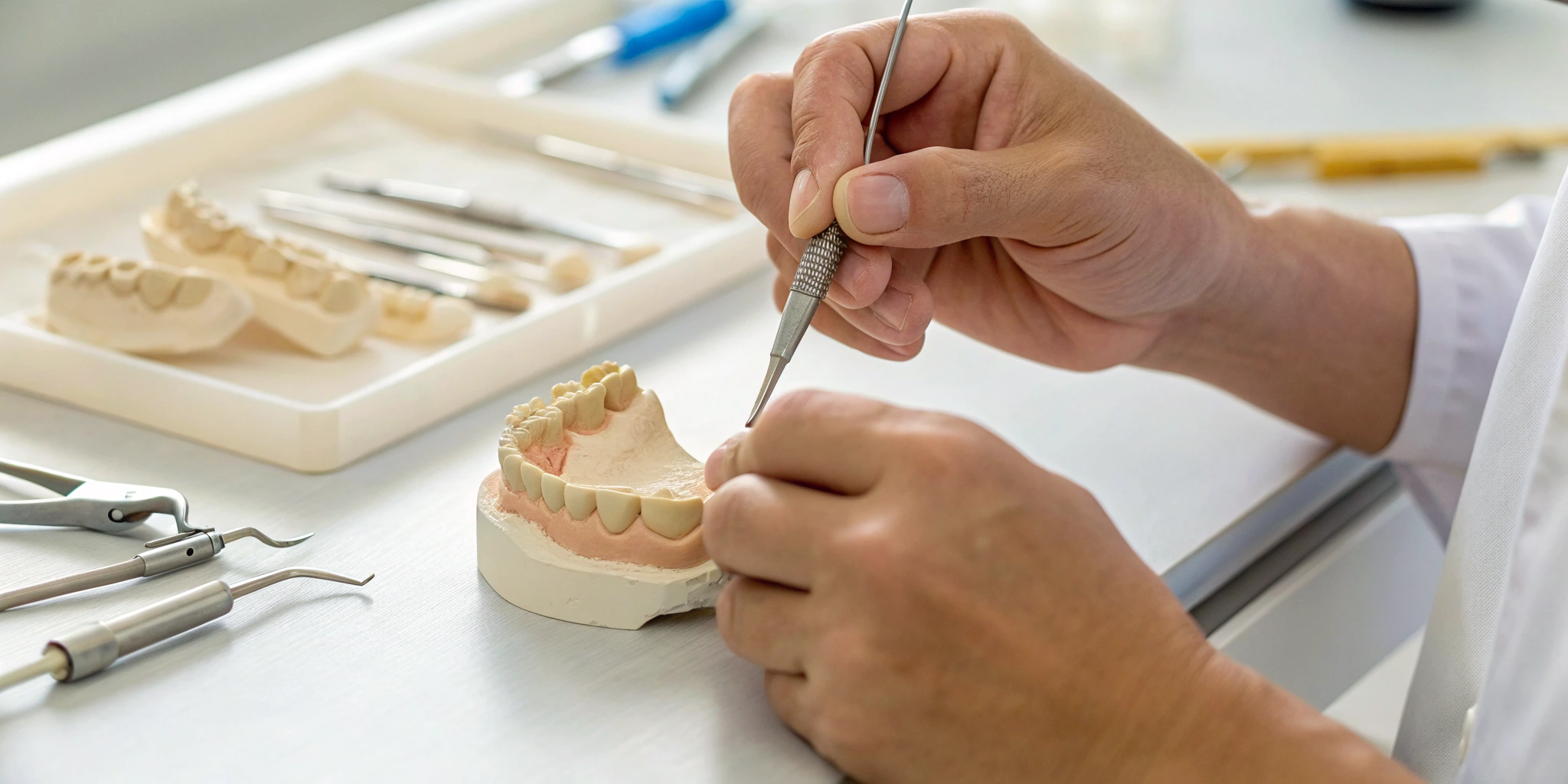 A technician crafts affordable cast metal dentures in a quality dental lab.
