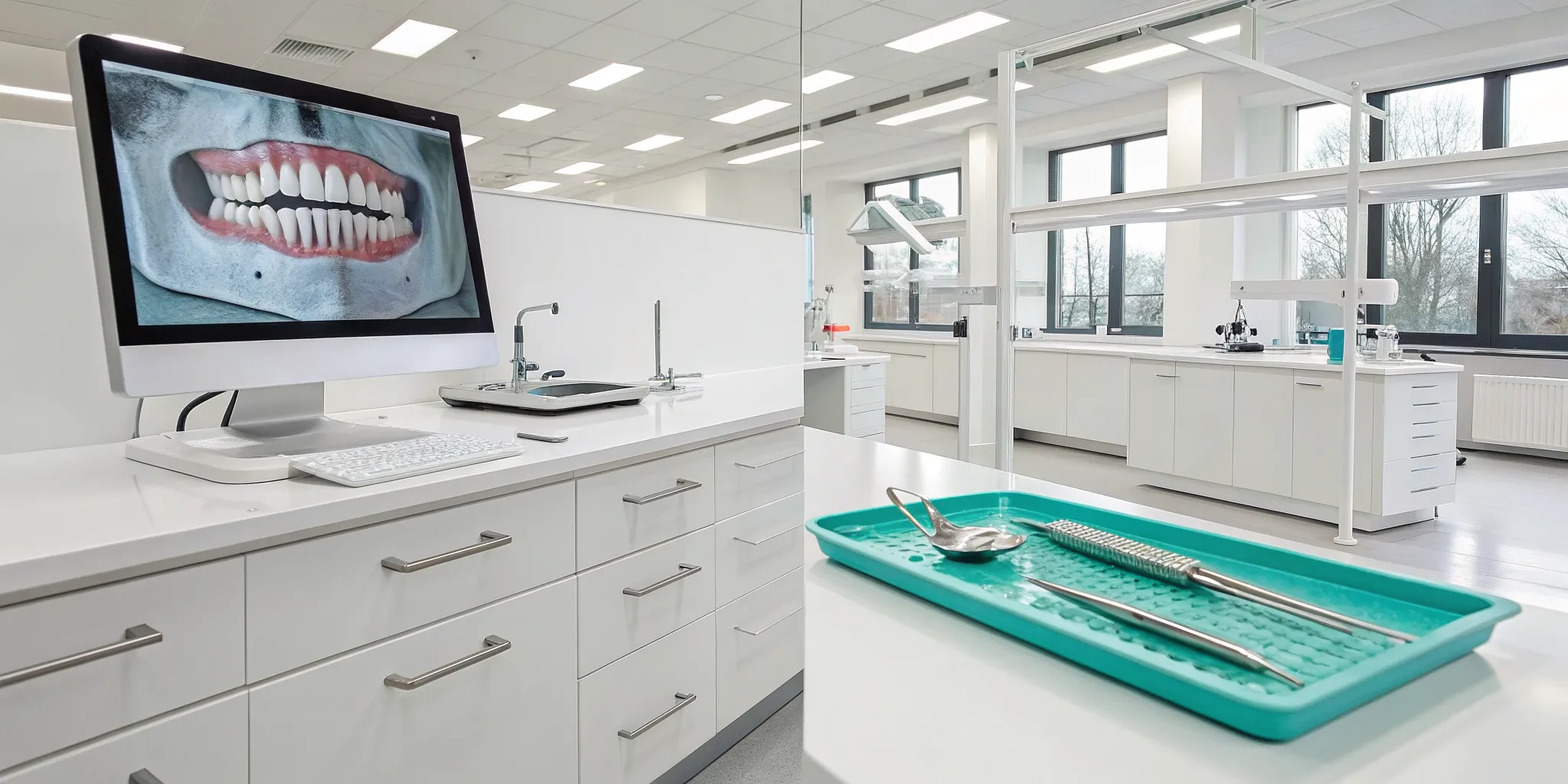 Dental lab with a free scanner program displaying a digital tooth scan.