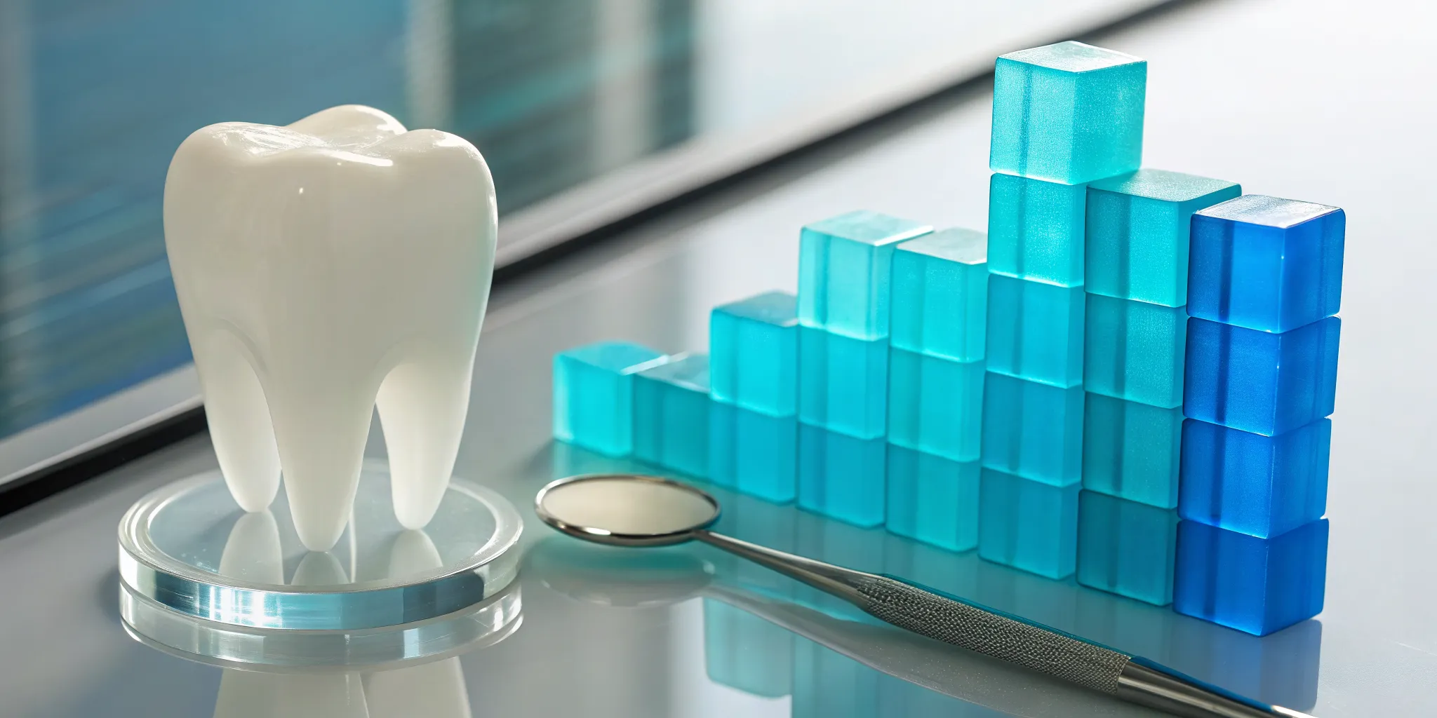 Emax crown on a dental model next to a dental lab price list.