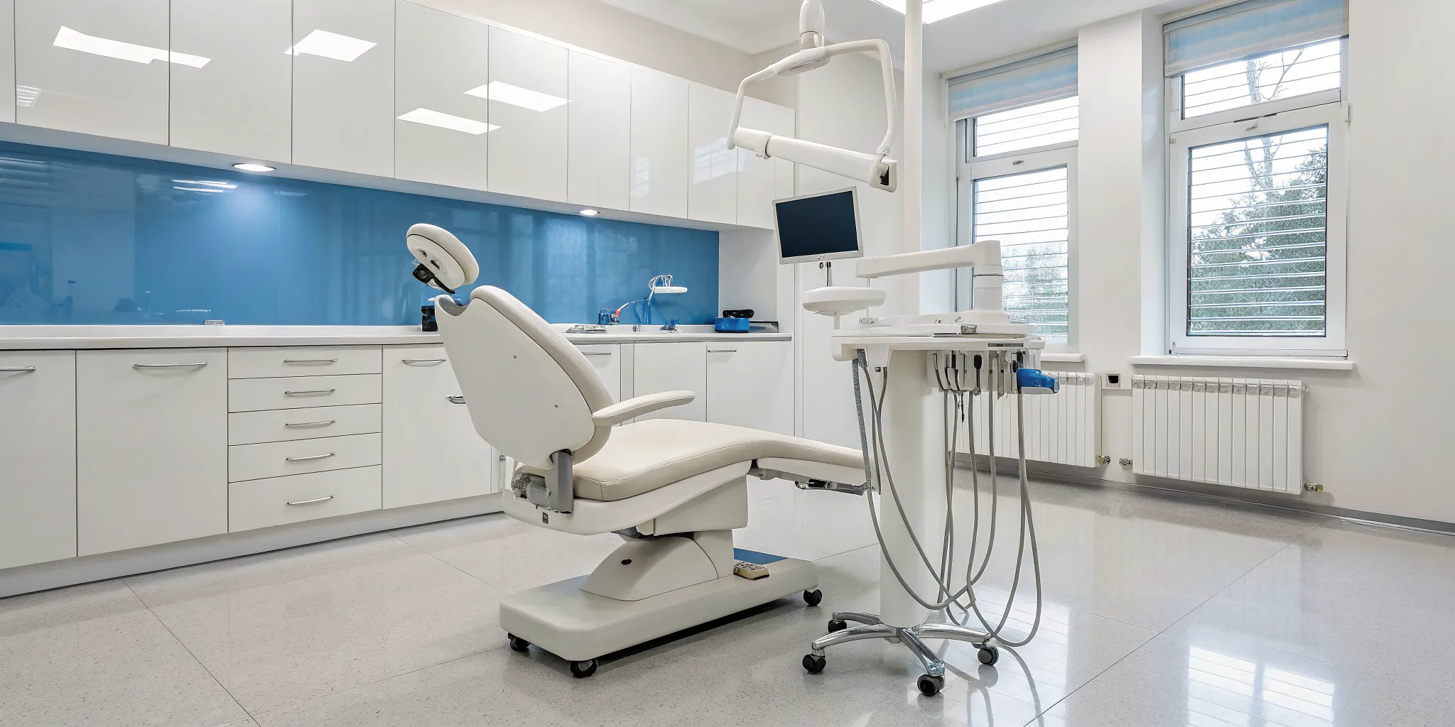 Dental scanner equipment connected to a computer running a scanning program in a dentist's office.