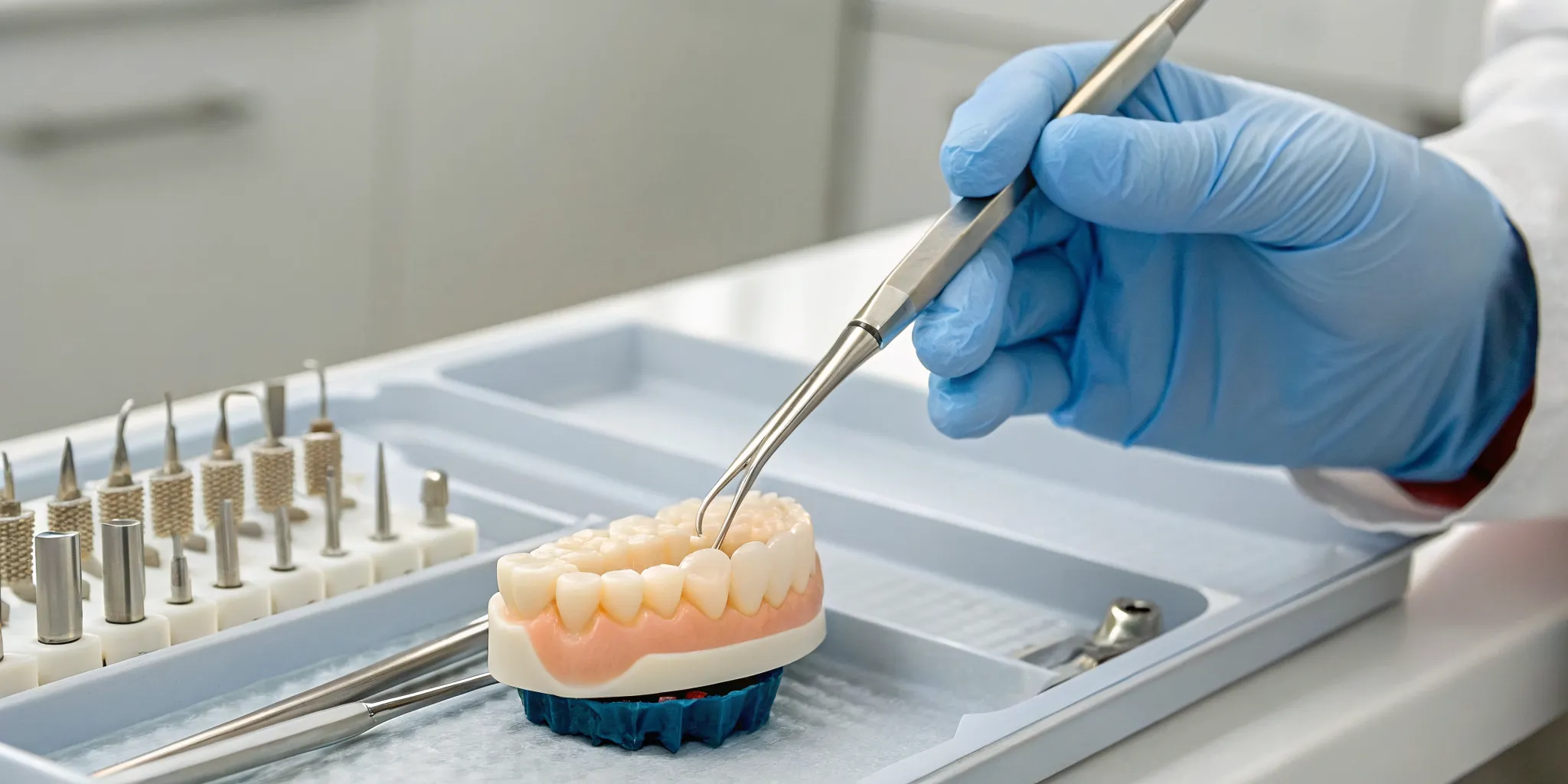 A technician in a San Jose dental lab crafting a custom Emax crown.