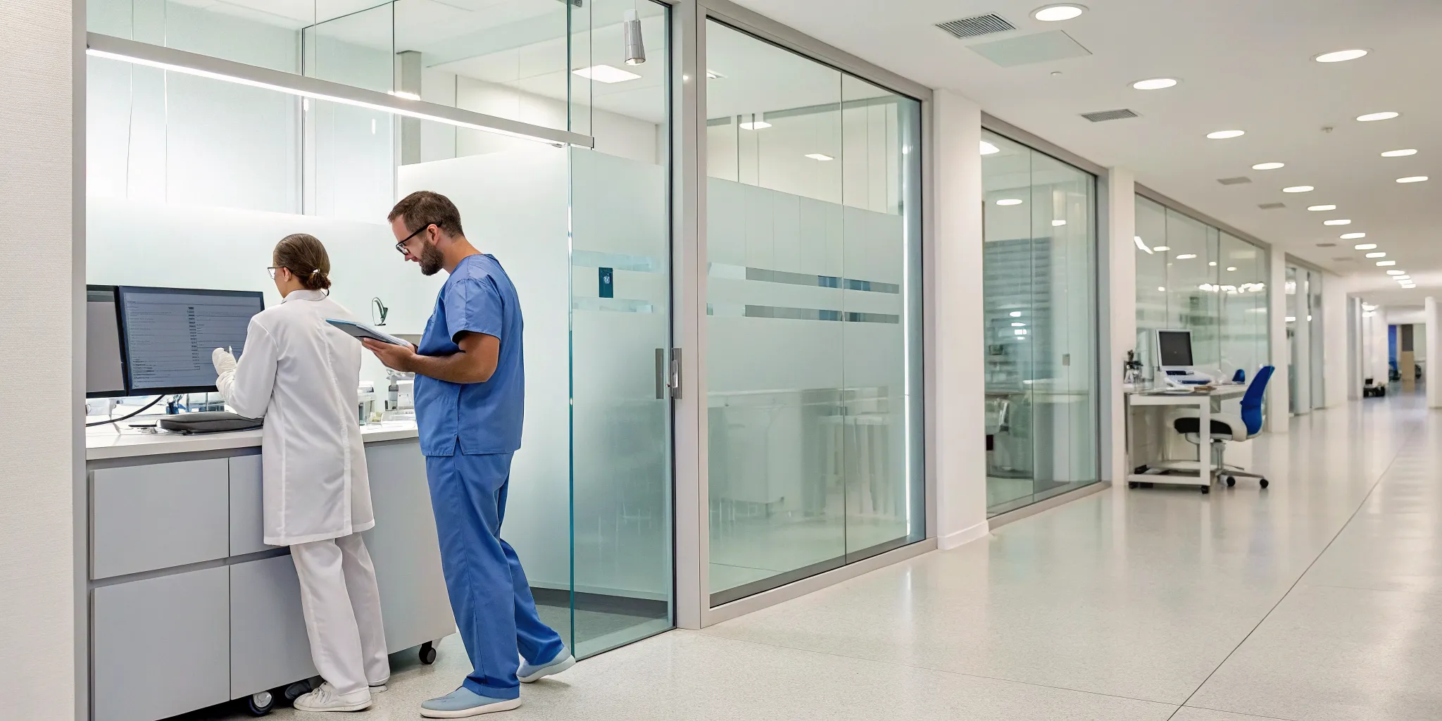 Technicians in a high-tech lab designing a custom hybrid denture.