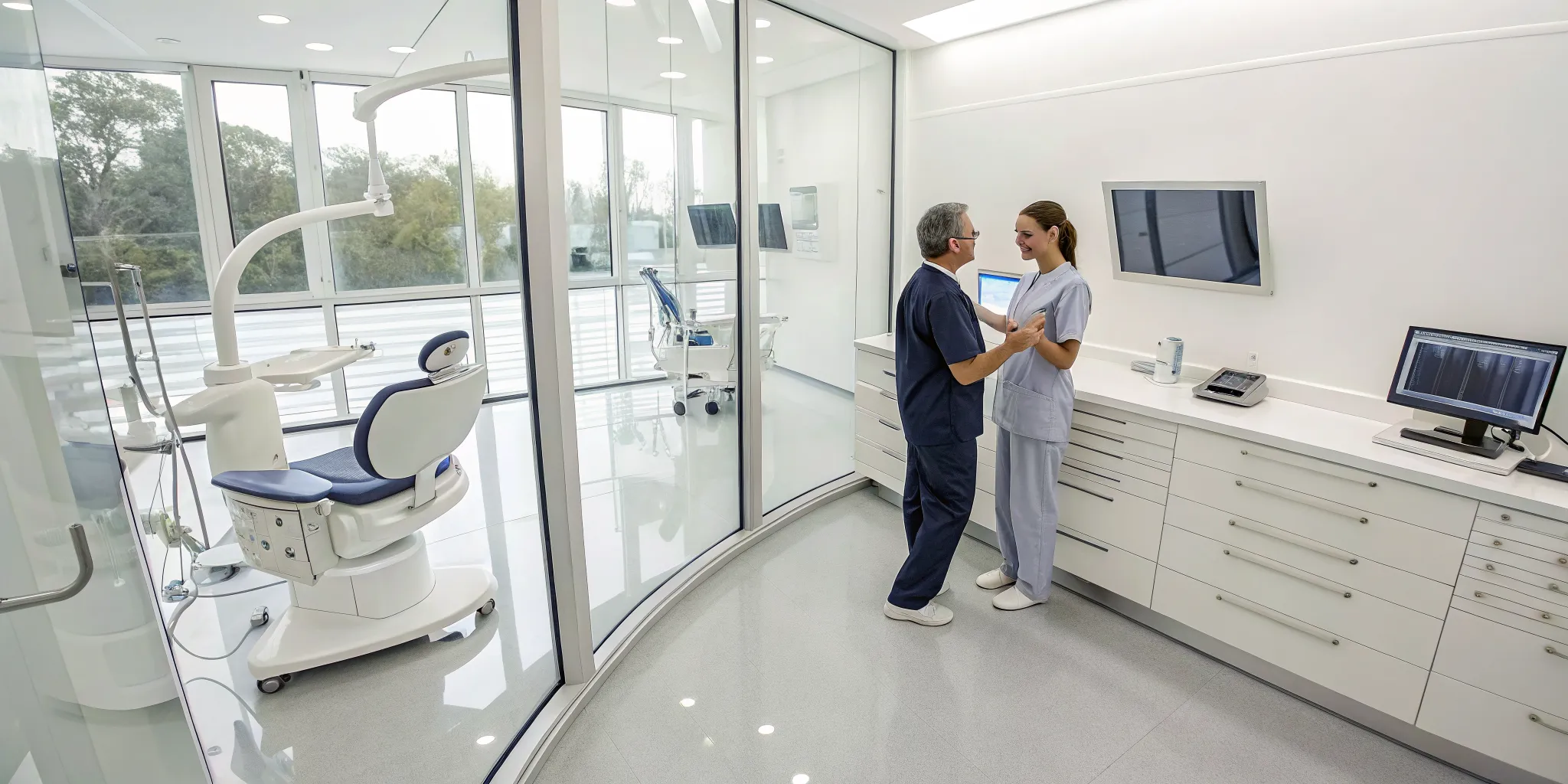 Dental professionals handling a dental lab rush case in a modern lab using digital equipment.