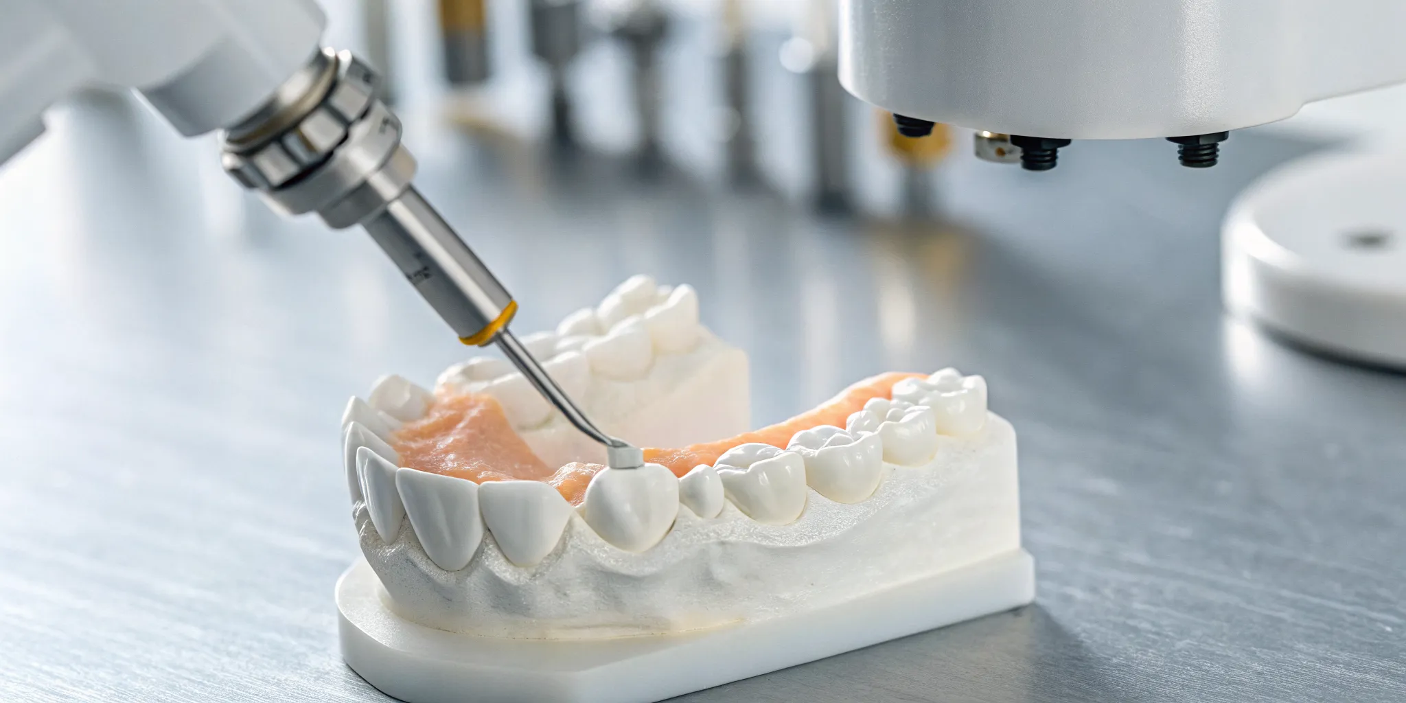 Digital workflow for partial dentures featuring CAD/CAM software and a 3D dental model.