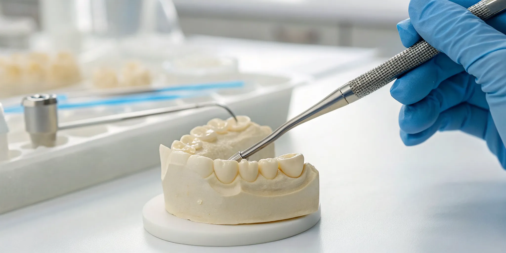 Dental lab technician precisely crafting a custom e.max crown.