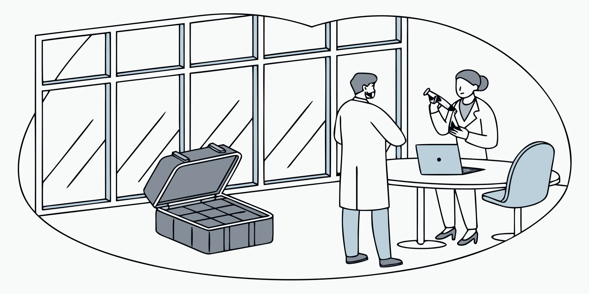 Two dentists discussing how to outsource All on 4 dental lab work.