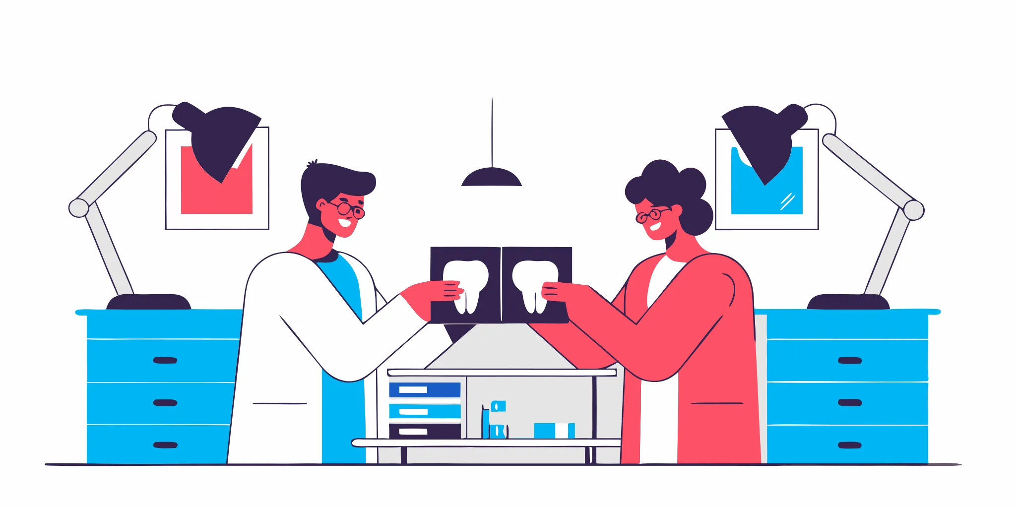 Dentist and dental technician reviewing a dental lab communication checklist