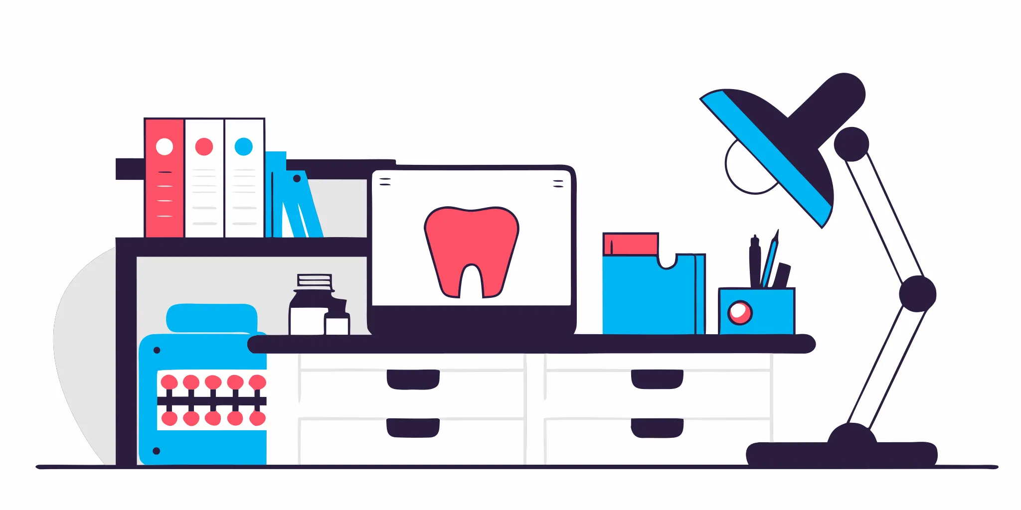 Dental lab bench with implant overdenture case records